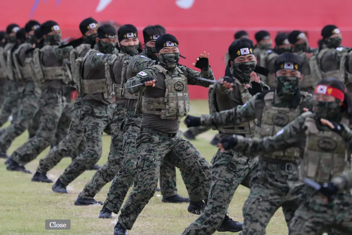 South Korean Special Army soldiers perform martial arts during a rehearsal [AFP/South Korean Defence Ministry]