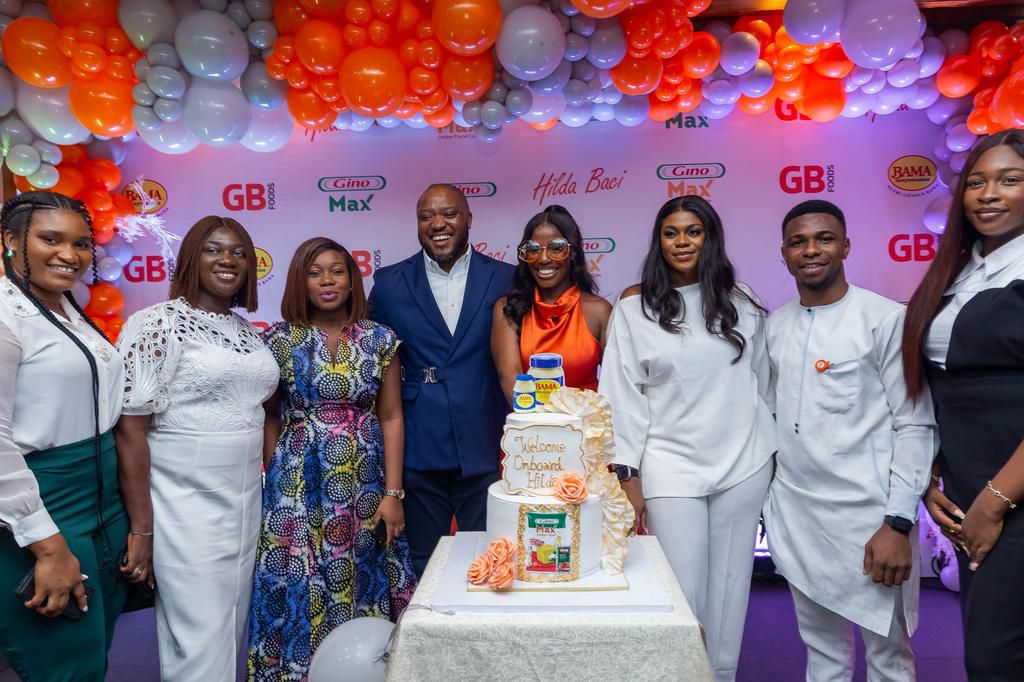 L-R: Chika Opara – Brand Manager Spices, Foluke, Femi-Sanda - Senior Brand Manager Tomato, Oreoluwa Atinmo – Marketing Director, Vincent Egbe – Managing Director, Hilda Baci – Brand Ambassador, Gino and Bama, Juliet Ifeanyi -Itoje – Brand Manager Seaso...