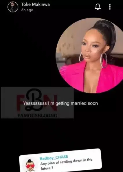 Toke Makinwa is getting marrid soon [FBN]