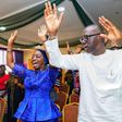 Governor Babajide Sanwo-Olu and his wife, Ibijoke, praising God during a church service at the branch of the MFM Church in Lekki in 2019. [Sanwo-Olu/Twitter]