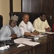 The Minister of Labour, Simon Lalong (left) during a meeting with the leadership of organised labour. [LIB]
