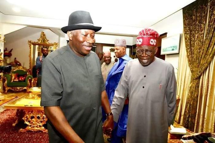 APC Presidential candidate, Bola Tinubu and his running mate, Kashim Shettima visited former President, Goodluck Jonathan. [Twitter:TheNation]