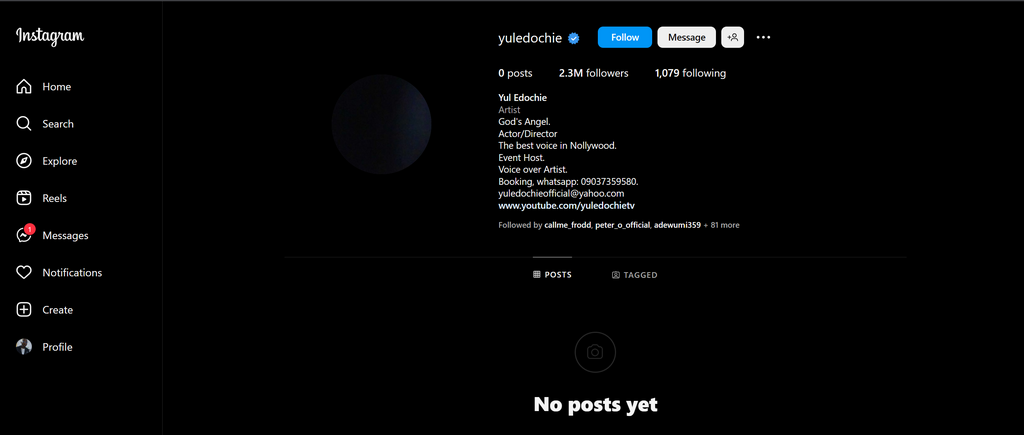 Yul Edochie clears IG page