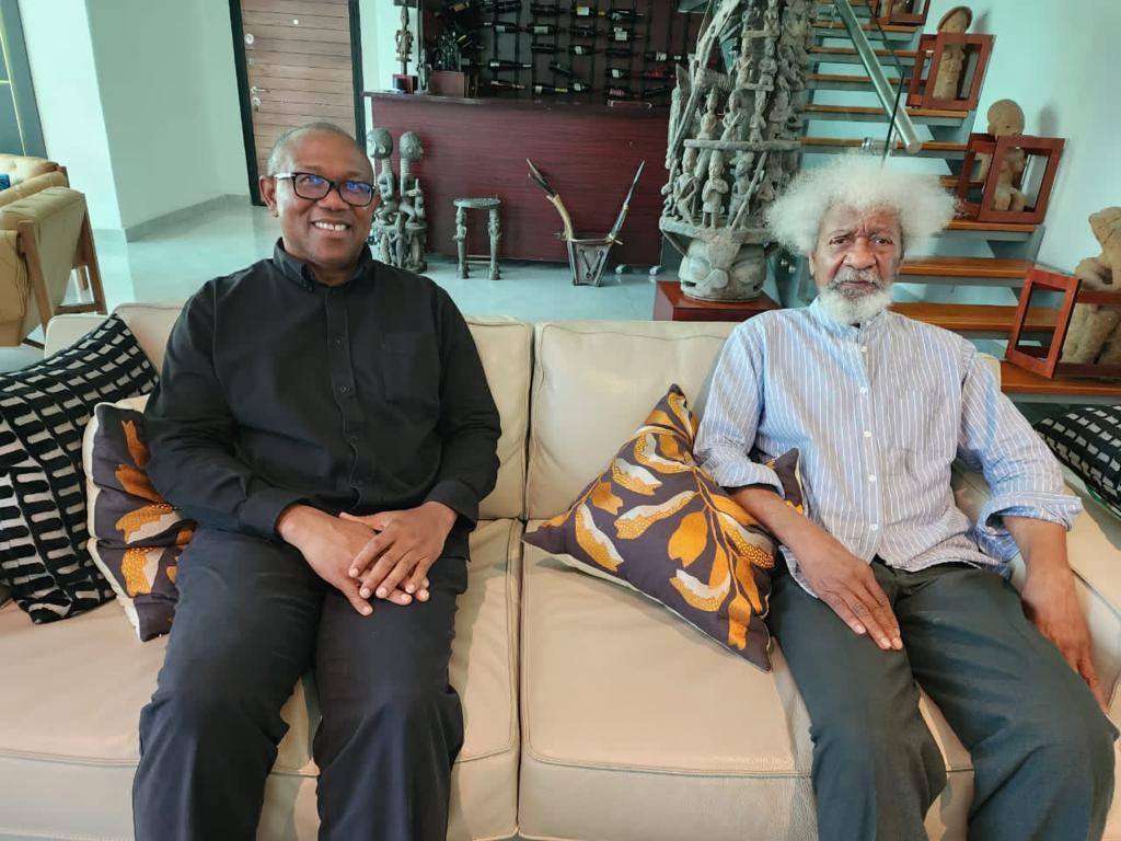 The Labour Party presidential candidate visits the iconic playwright, Prof Wole Soyinka. [Twitter:PeterObi]