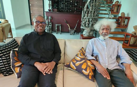 The Labour Party presidential candidate visits the iconic playwright, Prof Wole Soyinka. [Twitter:PeterObi]