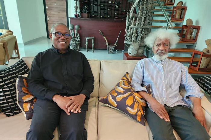 The Labour Party presidential candidate visits the iconic playwright, Prof Wole Soyinka. [Twitter:PeterObi]