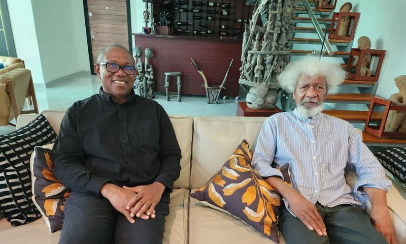 The Labour Party presidential candidate visits the iconic playwright, Prof Wole Soyinka. [Twitter:PeterObi]
