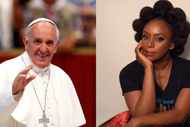 (Right)Chimamanda Adichie and Pope Francis (Left) unite to challenge Western powers' treatment of Africa