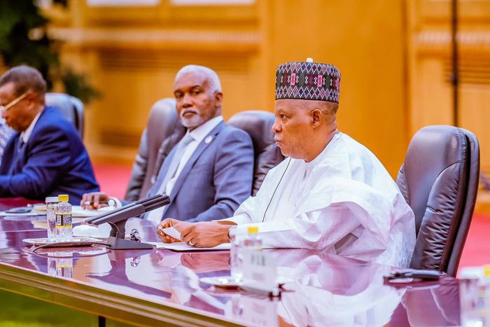 Nigeria's Vice President, Kashim Shettima with Foreign Minister, Amb Yusuf Tuggar. [Presidency]