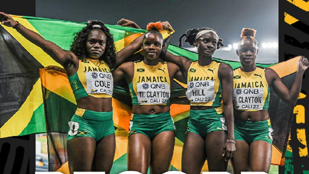 Jamaica's women's 4x100m team at the World U20 Championships in Cali