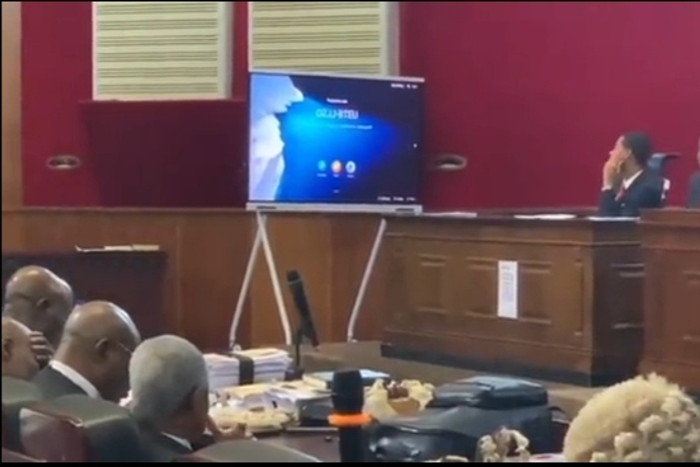 Tribunal views Obi's first video evidence. [Twitter:pbs]