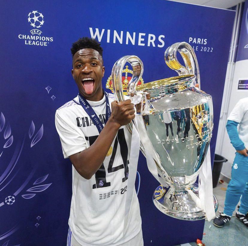 Vinicius scored the only goal when Real Madrid won their 14th UCL title in May 2022