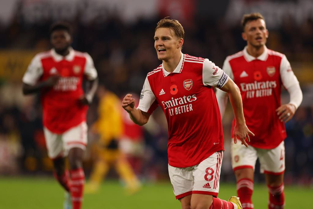 Martin Odegaard celebrating a goal for Arsenal