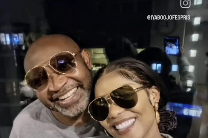 Iyabo Ojo and Paul Okoye taking a loved-up selfie [Premium Times]