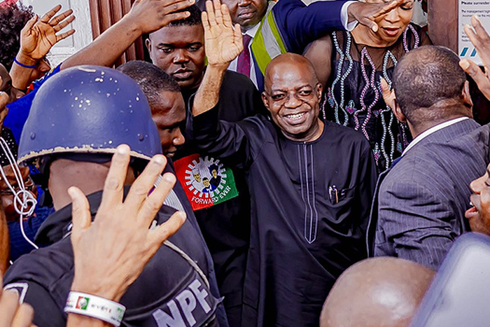 Abia retirees celebrate Otti’s victory, clad in all white.
