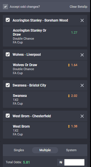 Bet9ja odds for the FA Cup