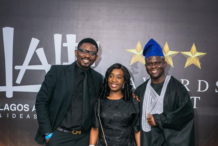 Dolapo Ogunbambo, COO, of Insight Publicis; Oluwaseyi Layade, COO, of Leo Burnett; and Dr Tayo Oyedeji, Group CEO, of Insight Redefini Group, after the group received the highest number of awards, at the LAIF Awards ceremony on Saturday