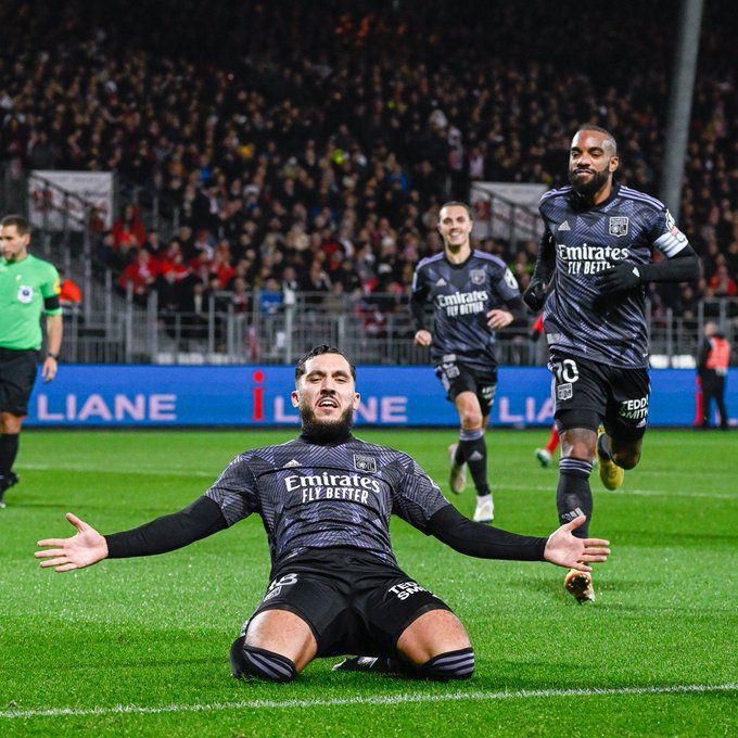 Rayan Cherki (middle) ad Alexandre Lacazette were both on the scoresheet for Lyon against Brest