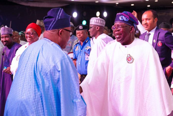 President Bola Tinubu at the colloquium lecture in honour of the Senate President, Godswill Akpabio [Presidency]
