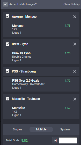 Bet9ja odds for Ligue 1