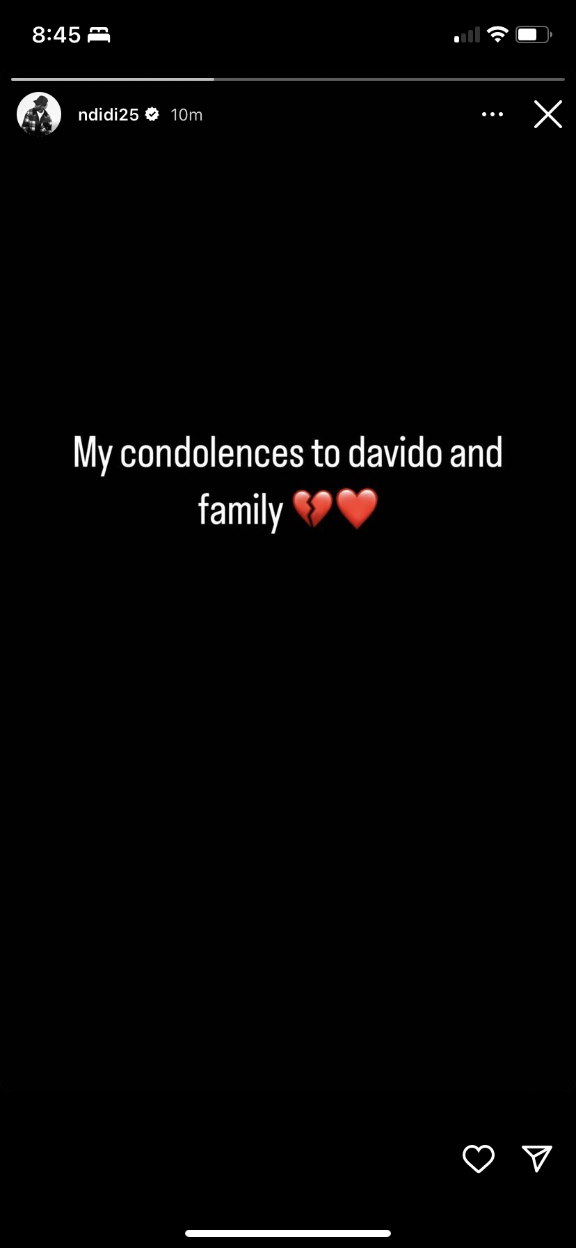 Wilfred Ndidi sympathizes with Davido on his Instagram