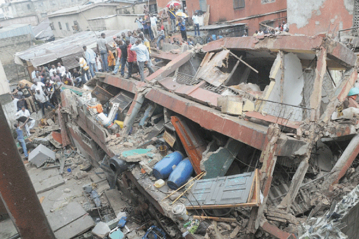 The collapsed building in Lagos