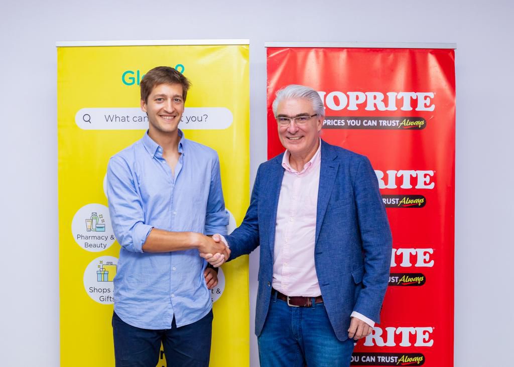 Oscar Pierre, CEO and Co-Founder of Glovo and Hubertus Rick, CEO, Retail Supermarkets Nigeria celebrate signing a Memorandum of Understanding in Lagos, Nigeria on May 11, 2023.