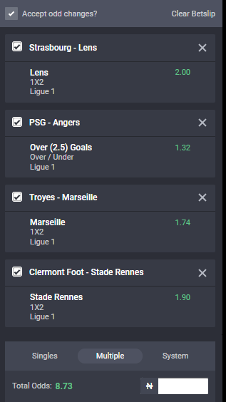 Bet9ja odds for the Ligue 1