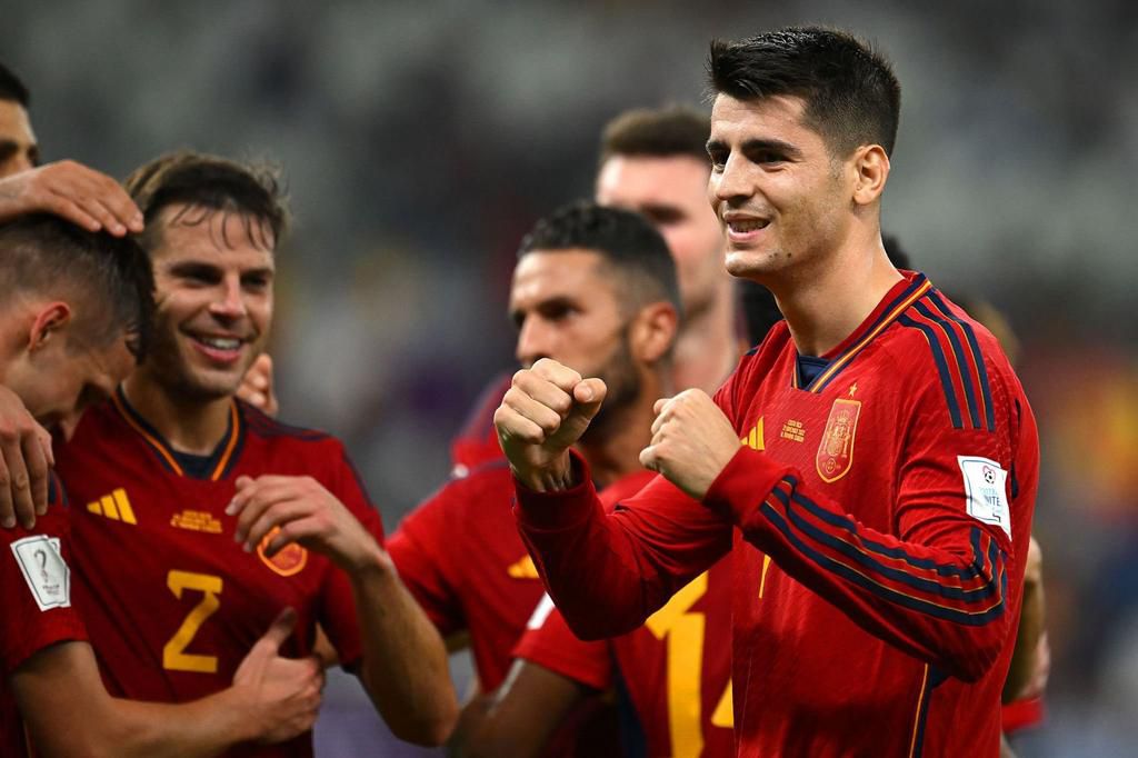 Alvaro Morata celebrating his goal for Spain against Costa Rica