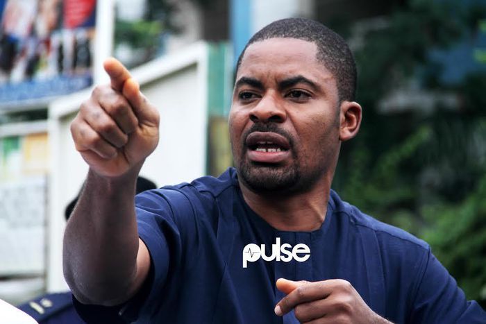 Deji Adeyanju during the protest at the EFCC head office in Abuja demanding the extradition of former Minister of Petroleum Resources, Diezani Alison-Madueke