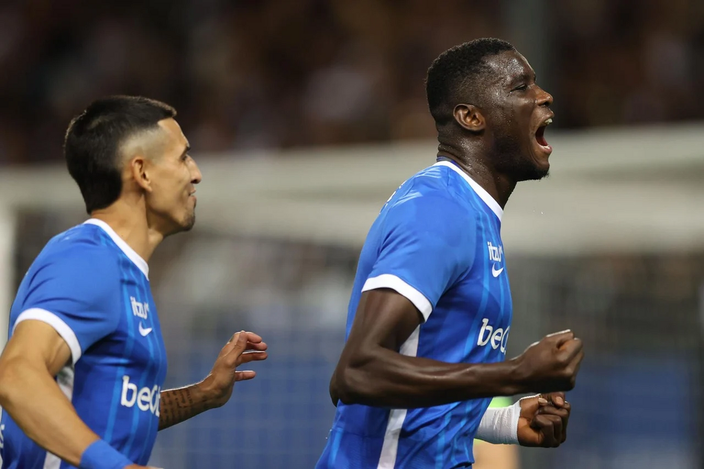Paul Onuachu celebrates his goal against OH Leuven
