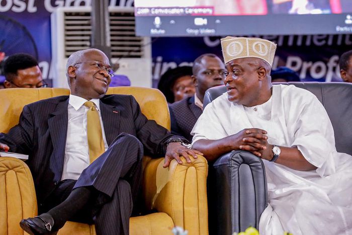 Former governor of Lagos state, Mr Babatunde Fashola (SAN) and Mr Mudashiru Obasa, Speaker of Lagos State House of Assembly (Credit: Nigeria news)