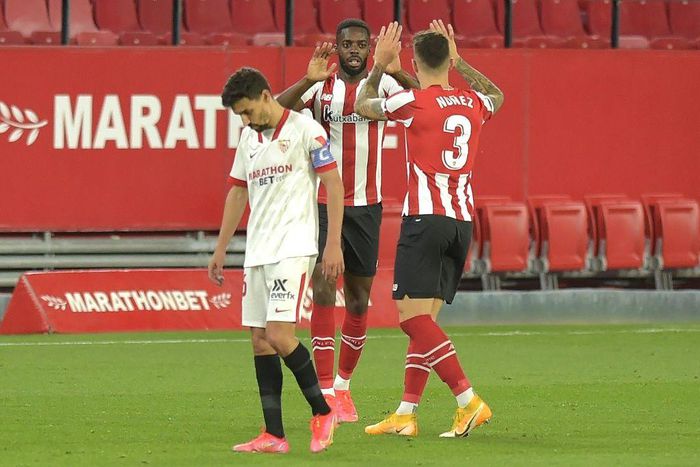 Inaki Williams celebrates scoring the winner in Athletic Bilbao's 1-0 victory over Sevilla on Monday.