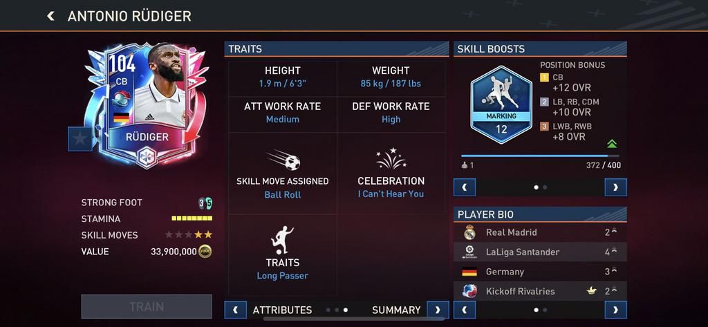 Antonio Rudiger FIFA Mobile Stats