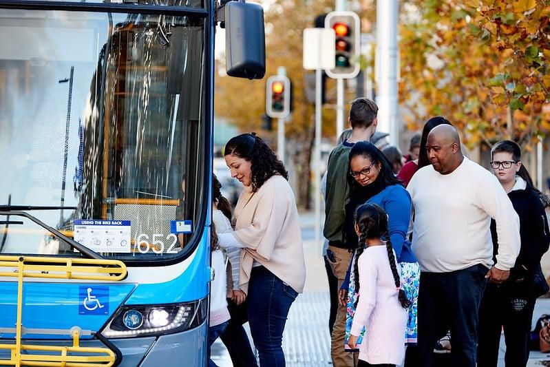 People entering a public transport