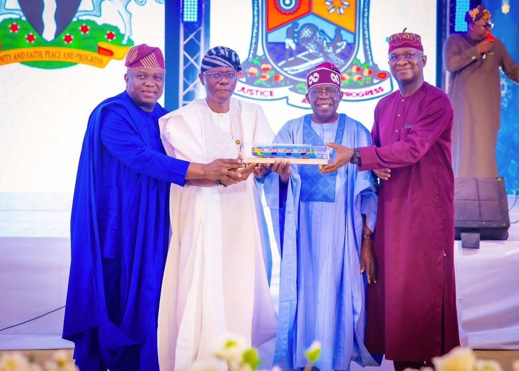 President Bola Ahmed Tinubu with his successors as Lagos State governor, Babatunde Fashola, Akinwunmi Ambode, and Babajide Sanwo-Olu. [Presidency]