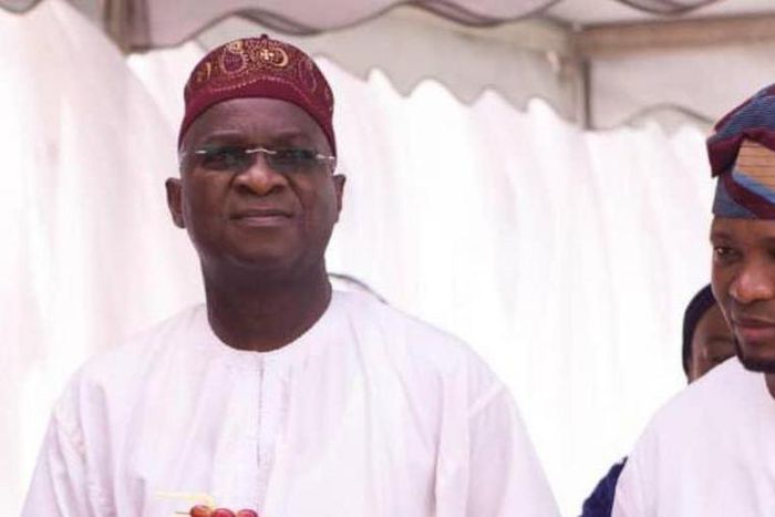 Minister of Works and Housing, Babatunde Raji Fashola and the governorship candidate of the Peoples Democratic Party (PDP) Abdul-Azeez Olajide Adediran better known as Jandor. (CoreTV)