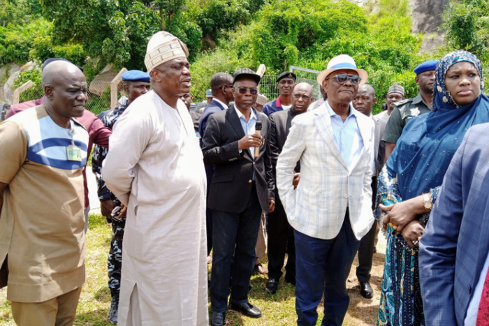 The Minister of the FCT, Mr Nyesom Wike (middle), during inspection visit to Usuma Dam on Thursday