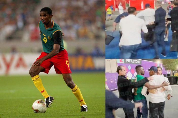Video: Watch Samuel Eto'o kick a man outside World Cup stadium