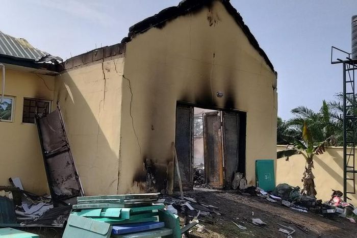 Burnt INEC office at Ibesikpo Asutan LGA, Akwa Ibom [Premium Times/Cletus Ukpong]