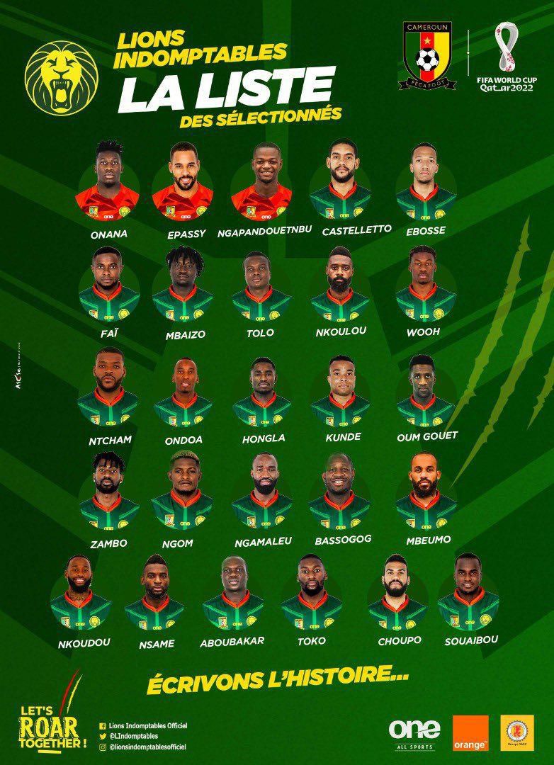 Cameroon's squad for the Qatar 2022 World Cup
