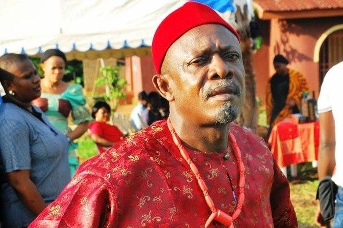 Nkem owoh on the set of a movie