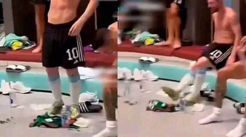 Messi steps on the Mexican flag celebrating Argentina's win