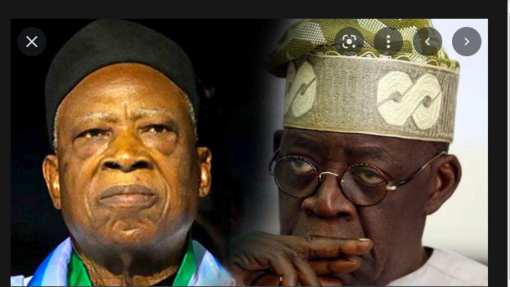 The National Chairman of the APC, Abdullahi Adamu (left) and the President-elect, Bola Ahmed Tinubu have a puzzle to solve ahead of the May 29 inauguration. [Vanguard]