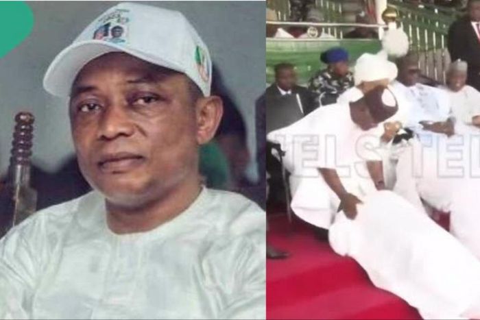 Oyibo and his wife approached Bello and his wife, performing a gesture of deference and respect [PN]