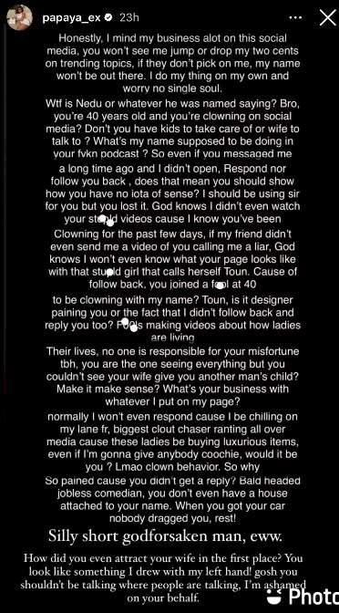 Papaya ex drags Nedu