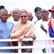 (L-R) Senator Tony Nwonye; Senator Ireti Kingibe; Senator Ali Ndume; TUC President, Festus Osifo; and NLC President, Joe Ajaero in a joint address to protesters at the National Assembly Complex in Abuja on Wednesday, August 2, 2023 [Channels TV]