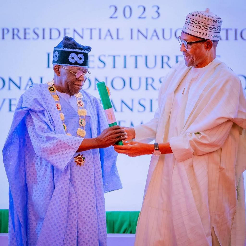 President Muhammadu Buhari conferred National Honours on President-Elect Asiwaju Bola Tinubu and VP-Elect, Sen. Kashim Shettima today
