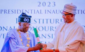 President Muhammadu Buhari conferred National Honours on President-Elect Asiwaju Bola Tinubu and VP-Elect, Sen. Kashim Shettima today