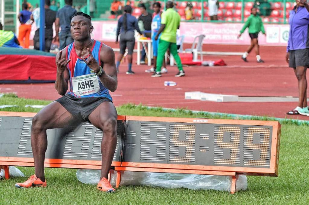 Ashe is 2022 Nigeria's Fastest Man clocking a Championship Record of 9.99s